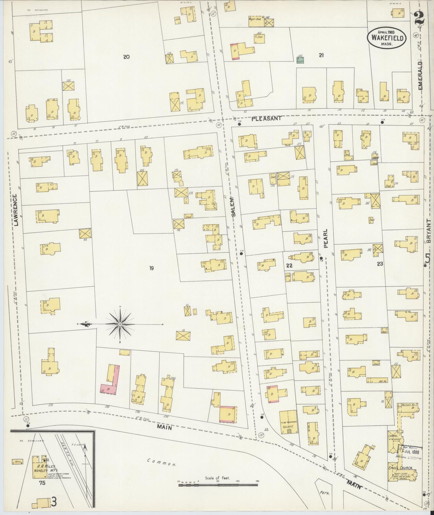 Sanborn Fire Insurance Map from Wakefield, Middlesex County, Massachusetts (1903), Sheet #0002 - Complete Map Set gallery image, historic Sanborn map, vintage wall art, Massachusetts Massachusetts