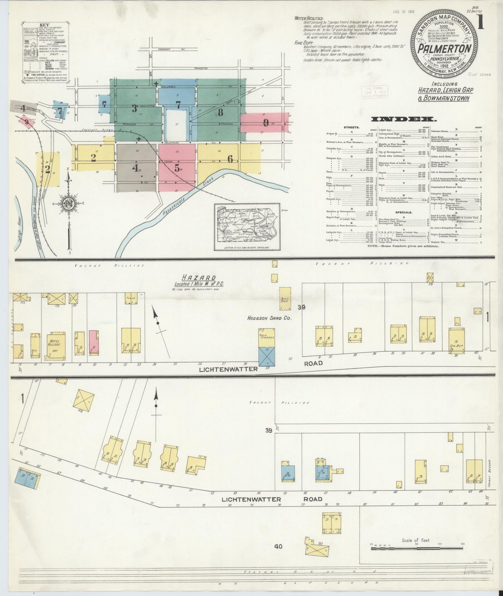 Sanborn Fire Insurance Map from Palmerton, Carbon County, Pennsylvania (1912), Sheet #0001 - Complete Map Set gallery image, historic Sanborn map, vintage wall art, Pennsylvania Pennsylvania