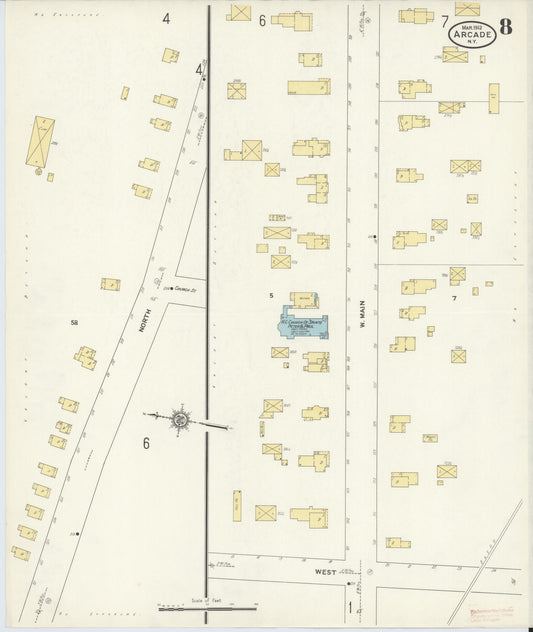 Sanborn Fire Insurance Map from Arcade, Wyoming County, New York (1912), Sheet #0008 - Historic Sanborn Fire Insurance Map Print, vintage old map wall art, antique decor, genealogy gift, New York New York map