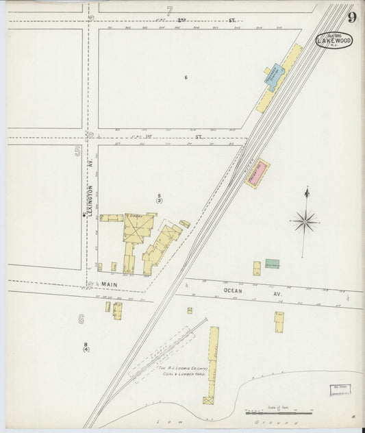 Sanborn Fire Insurance Map from Lakewood, Ocean County, New Jersey (1895), Sheet #0009 - Historic Sanborn Fire Insurance Map Print, vintage old map wall art, antique decor, genealogy gift, New Jersey New Jersey map