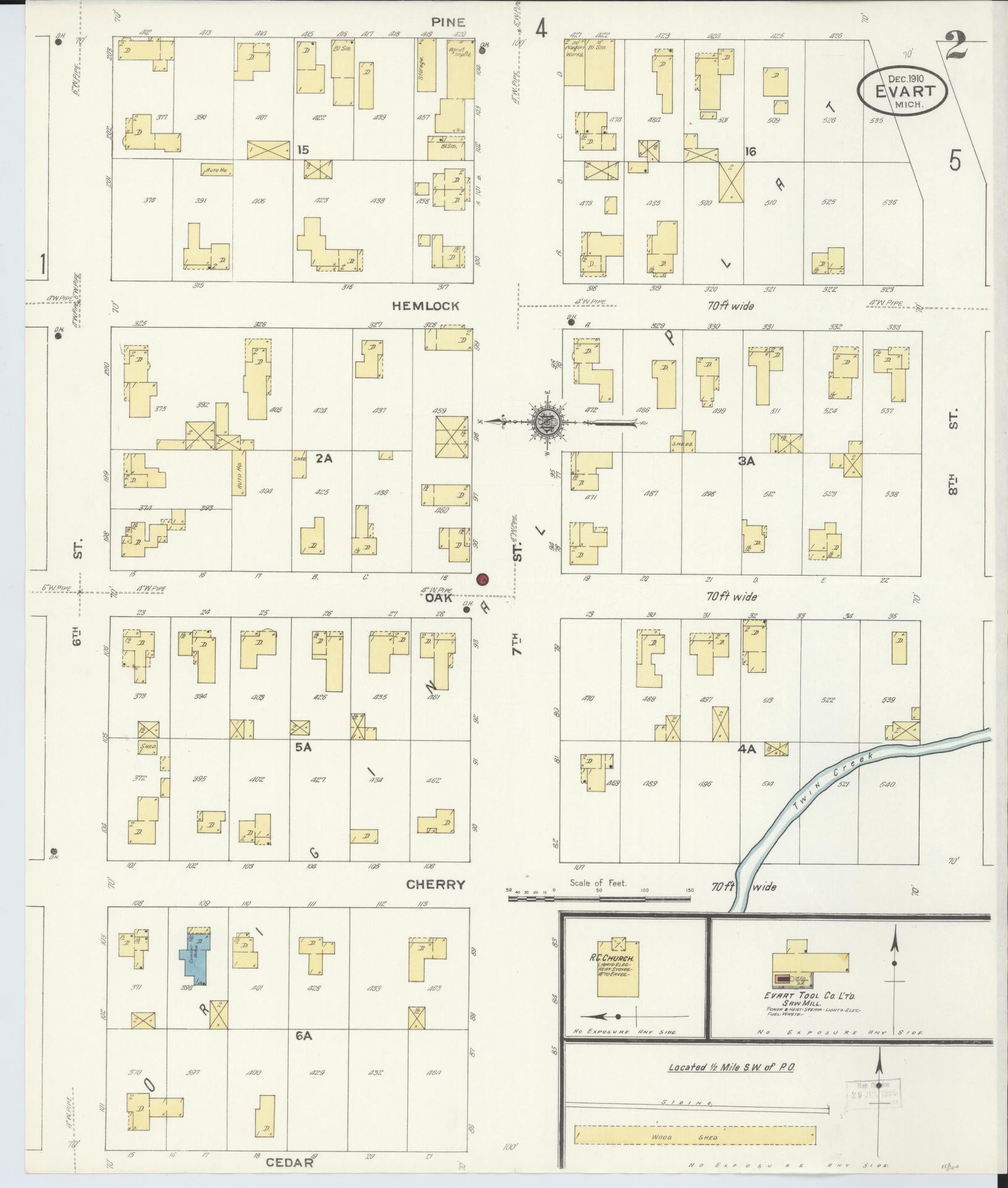 Sanborn Fire Insurance Map from Evart, Osceola County, Michigan (1910), Sheet #0002 - Historic Sanborn Fire Insurance Map Print, vintage old map wall art, antique decor, genealogy gift, Michigan Michigan map