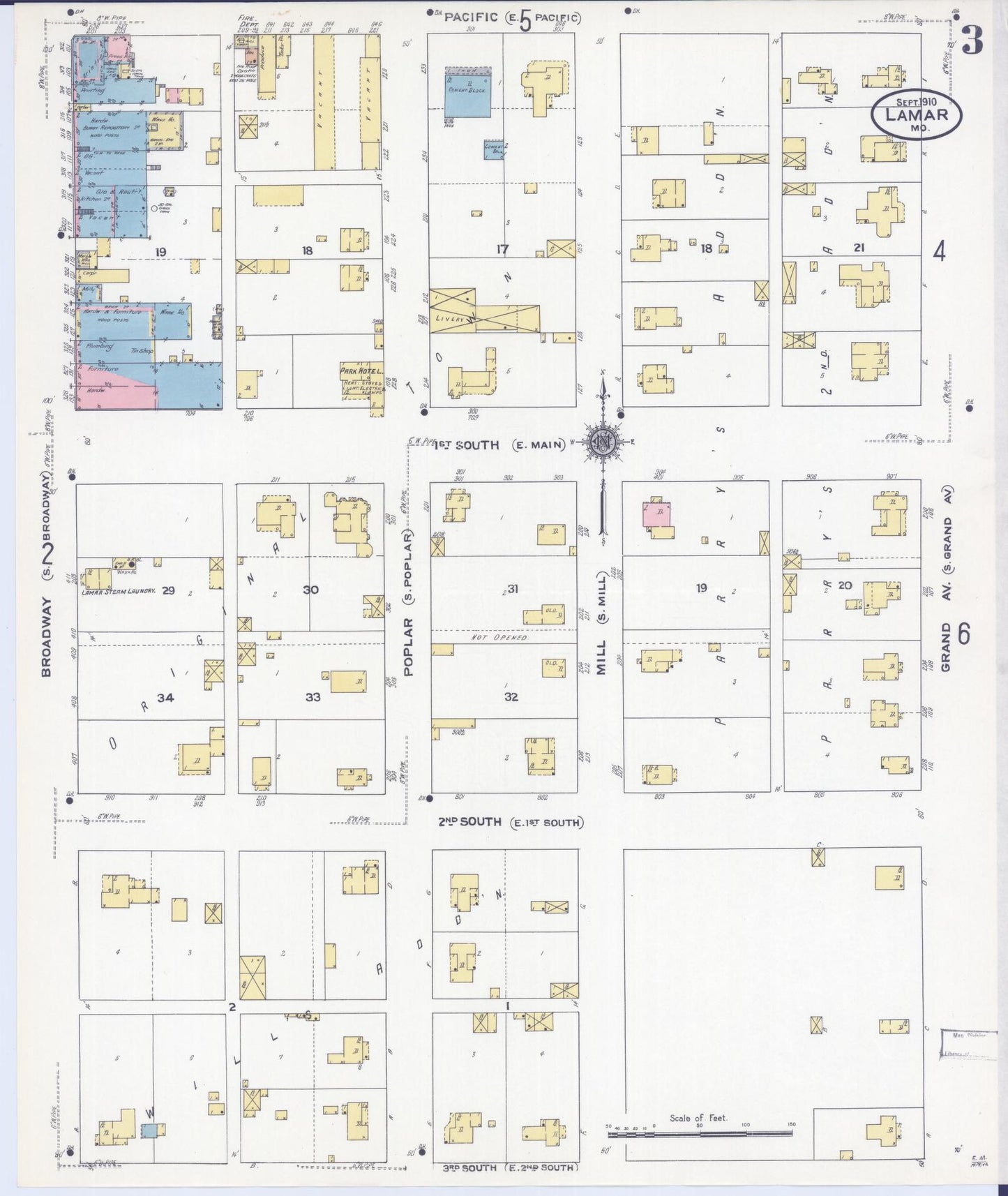 Sanborn Fire Insurance Map from Lamar, Barton County, Missouri (1910), Sheet #0003 - Complete Map Set gallery image, historic Sanborn map, vintage wall art, Missouri Missouri