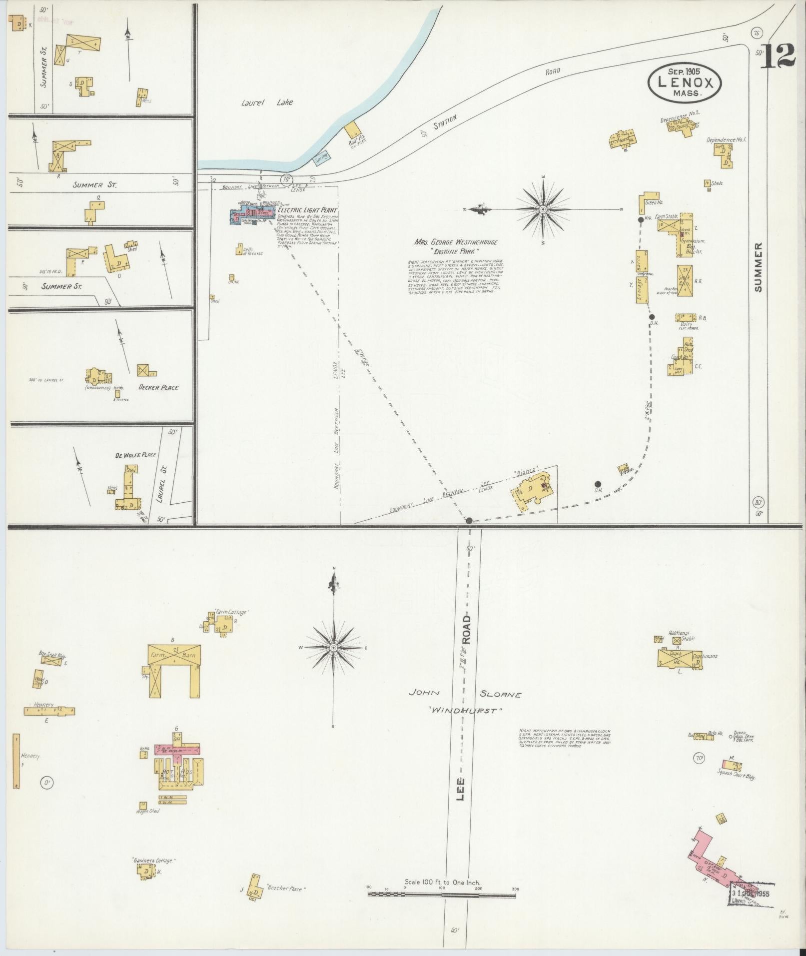 Sanborn Fire Insurance Map from Lenox, Berkshire County, Massachusetts (1905), Sheet #0012 - Complete Map Set gallery image, historic Sanborn map, vintage wall art, Massachusetts Massachusetts