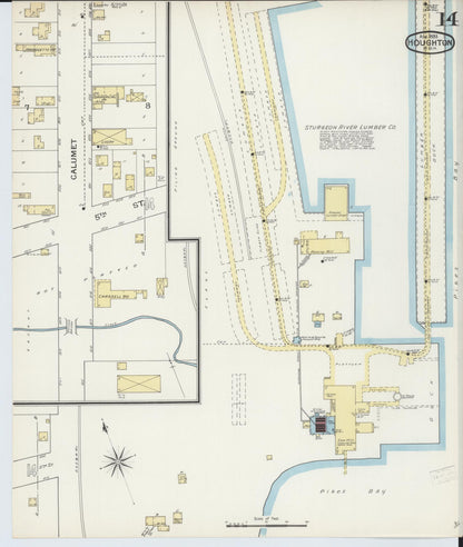 Sanborn Fire Insurance Map from Houghton, Houghton County, Michigan (1893), Sheet #0014 - Historic Sanborn Fire Insurance Map Print, vintage old map wall art, antique decor, genealogy gift, Michigan Michigan map
