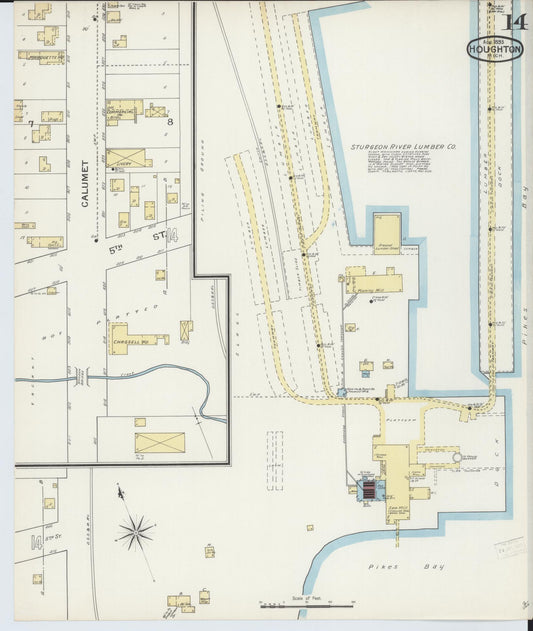 Sanborn Fire Insurance Map from Houghton, Houghton County, Michigan (1893), Sheet #0014 - Historic Sanborn Fire Insurance Map Print, vintage old map wall art, antique decor, genealogy gift, Michigan Michigan map