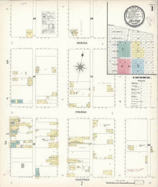 Sanborn Fire Insurance Map from Delano, Kern County, California (1896), Sheet #0001 - Complete Map Set gallery image, historic Sanborn map, vintage wall art, California California