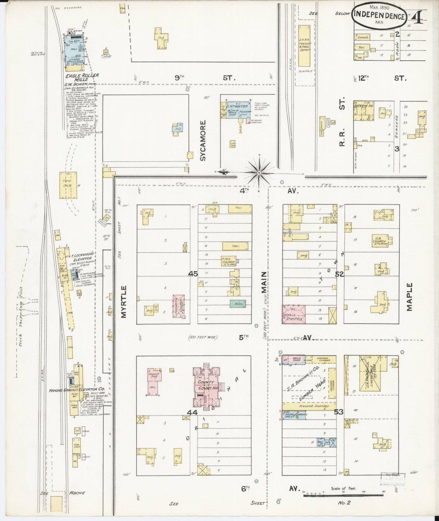 Sanborn Fire Insurance Map from Independence, Montgomery County, Kansas (1890), Sheet #0004 - Historic Sanborn Fire Insurance Map Print, vintage old map wall art, antique decor, genealogy gift, Kansas Kansas map