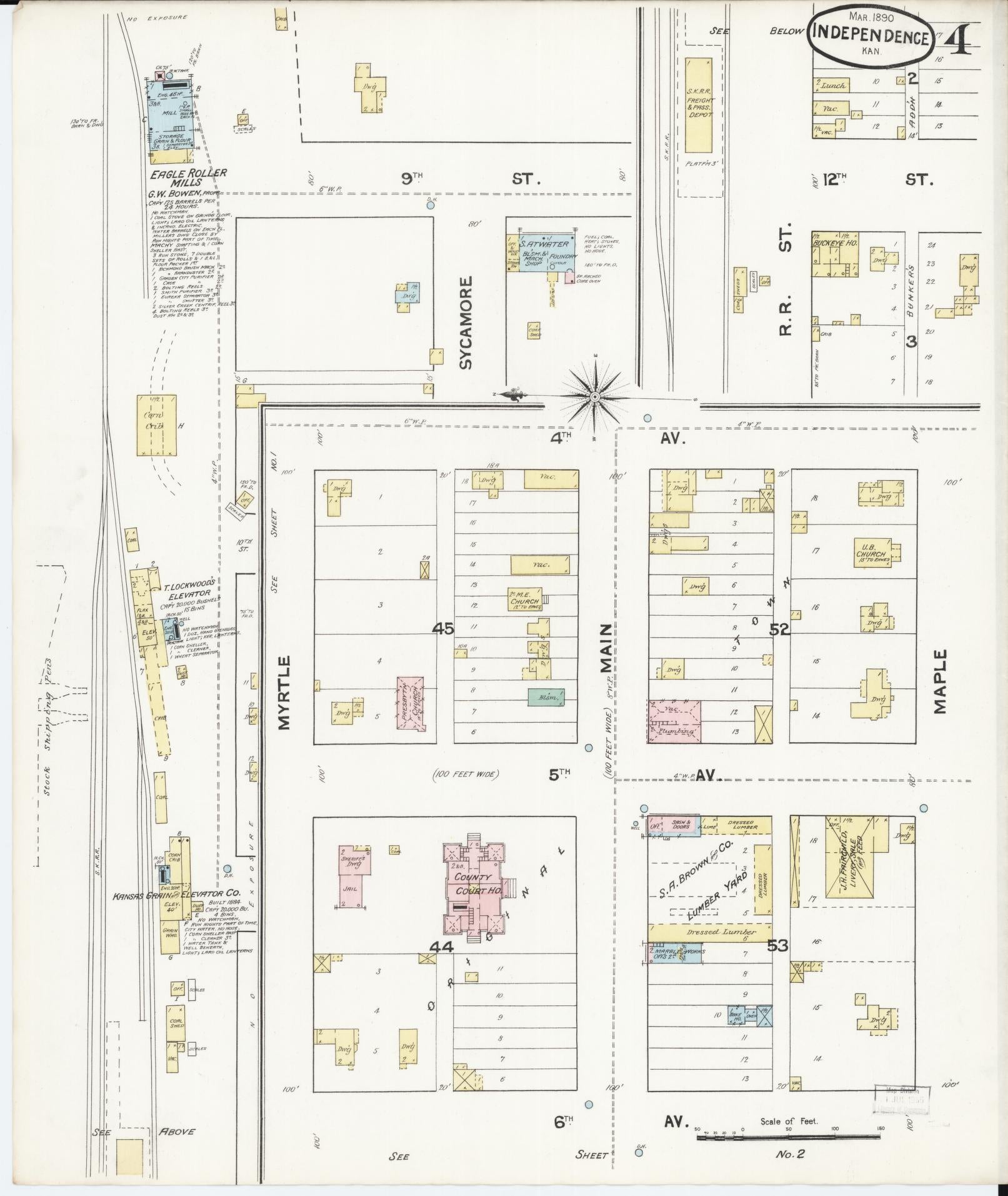 Sanborn Fire Insurance Map from Independence, Montgomery County, Kansas (1890), Sheet #0004 - Historic Sanborn Fire Insurance Map Print, vintage old map wall art, antique decor, genealogy gift, Kansas Kansas map