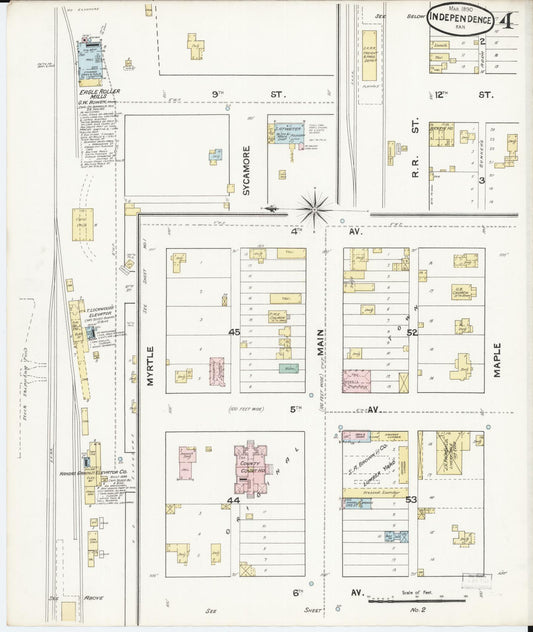 Sanborn Fire Insurance Map from Independence, Montgomery County, Kansas (1890), Sheet #0004 - Historic Sanborn Fire Insurance Map Print, vintage old map wall art, antique decor, genealogy gift, Kansas Kansas map