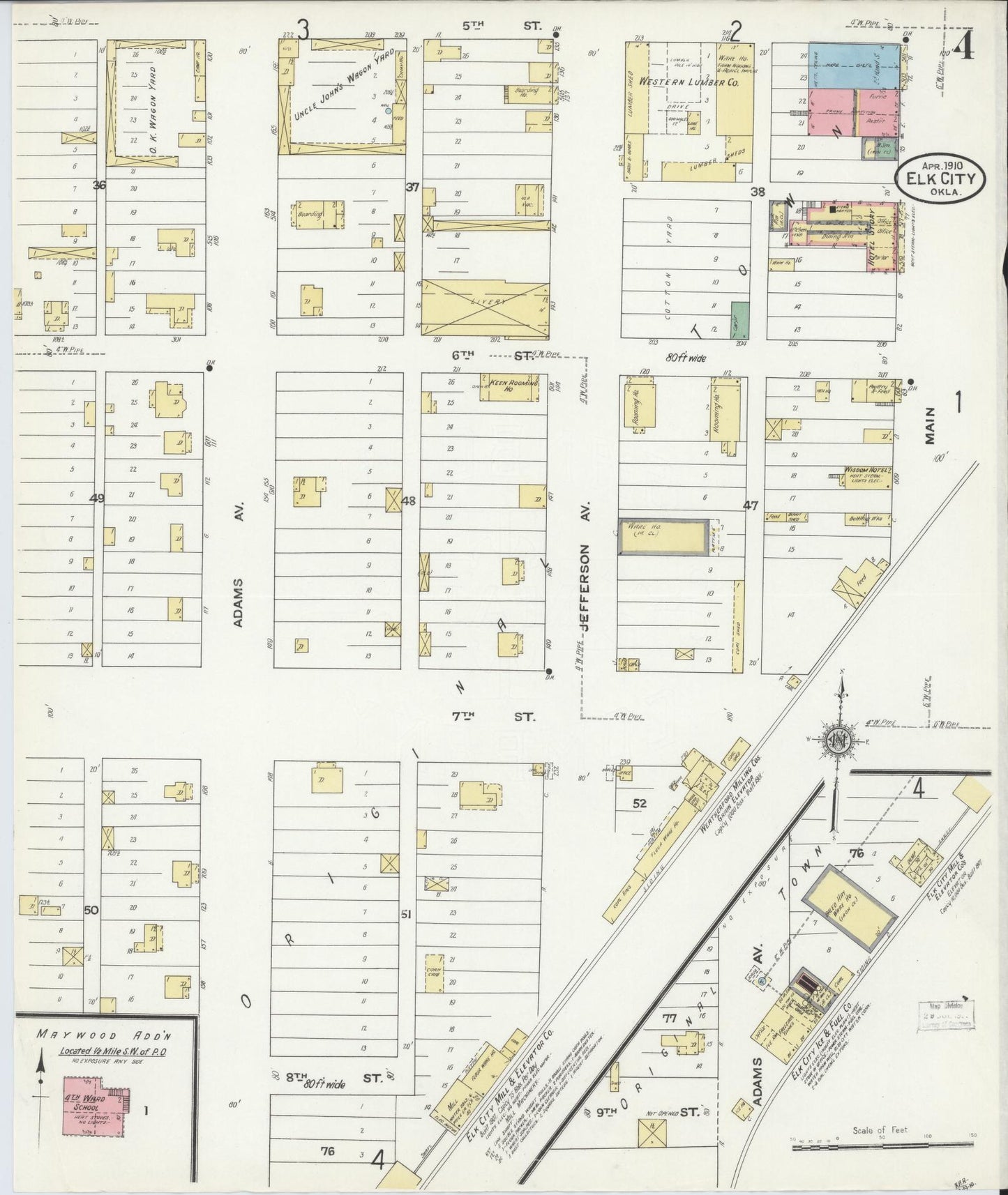 Sanborn Fire Insurance Map from Elk City, Beckham County, Oklahoma (1910), Sheet #0004 - Complete Map Set gallery image, historic Sanborn map, vintage wall art, Oklahoma Oklahoma