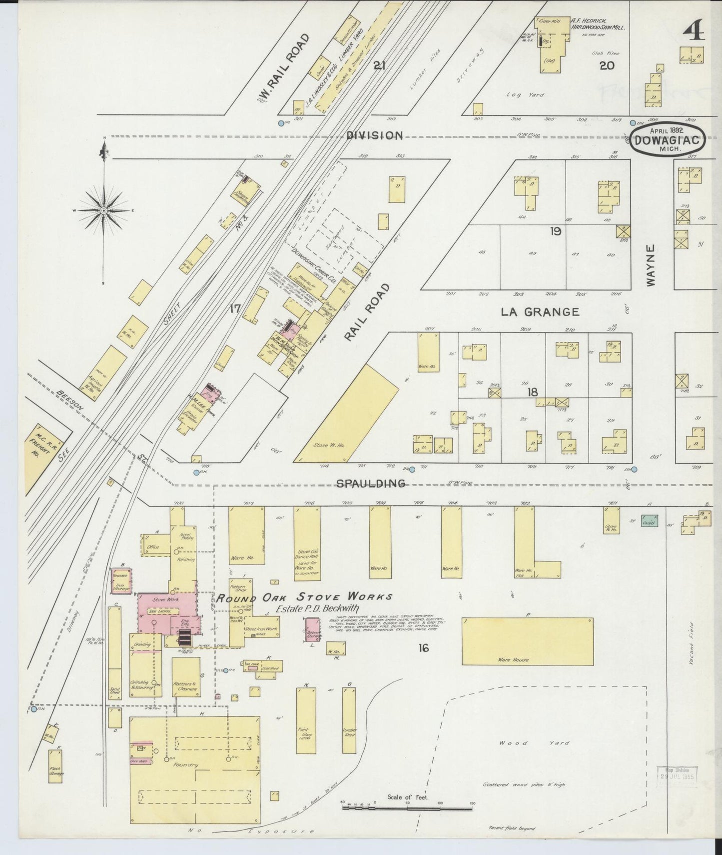 Sanborn Fire Insurance Map from Dowagiac, Cass County, Michigan (1892), Sheet #0004 - Historic Sanborn Fire Insurance Map Print, vintage old map wall art, antique decor, genealogy gift, Michigan Michigan map
