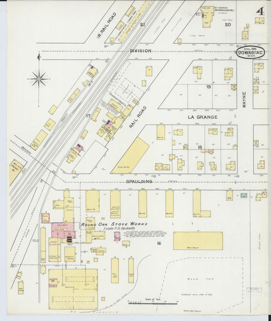 Sanborn Fire Insurance Map from Dowagiac, Cass County, Michigan (1892), Sheet #0004 - Historic Sanborn Fire Insurance Map Print, vintage old map wall art, antique decor, genealogy gift, Michigan Michigan map