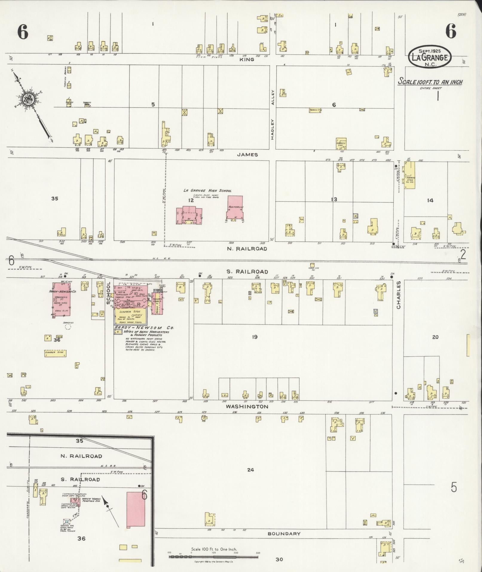 Sanborn Fire Insurance Map from La Grange, Lenoir County, North Carolina (1925), Sheet #0006 - Complete Map Set gallery image, historic Sanborn map, vintage wall art, North Carolina North Carolina
