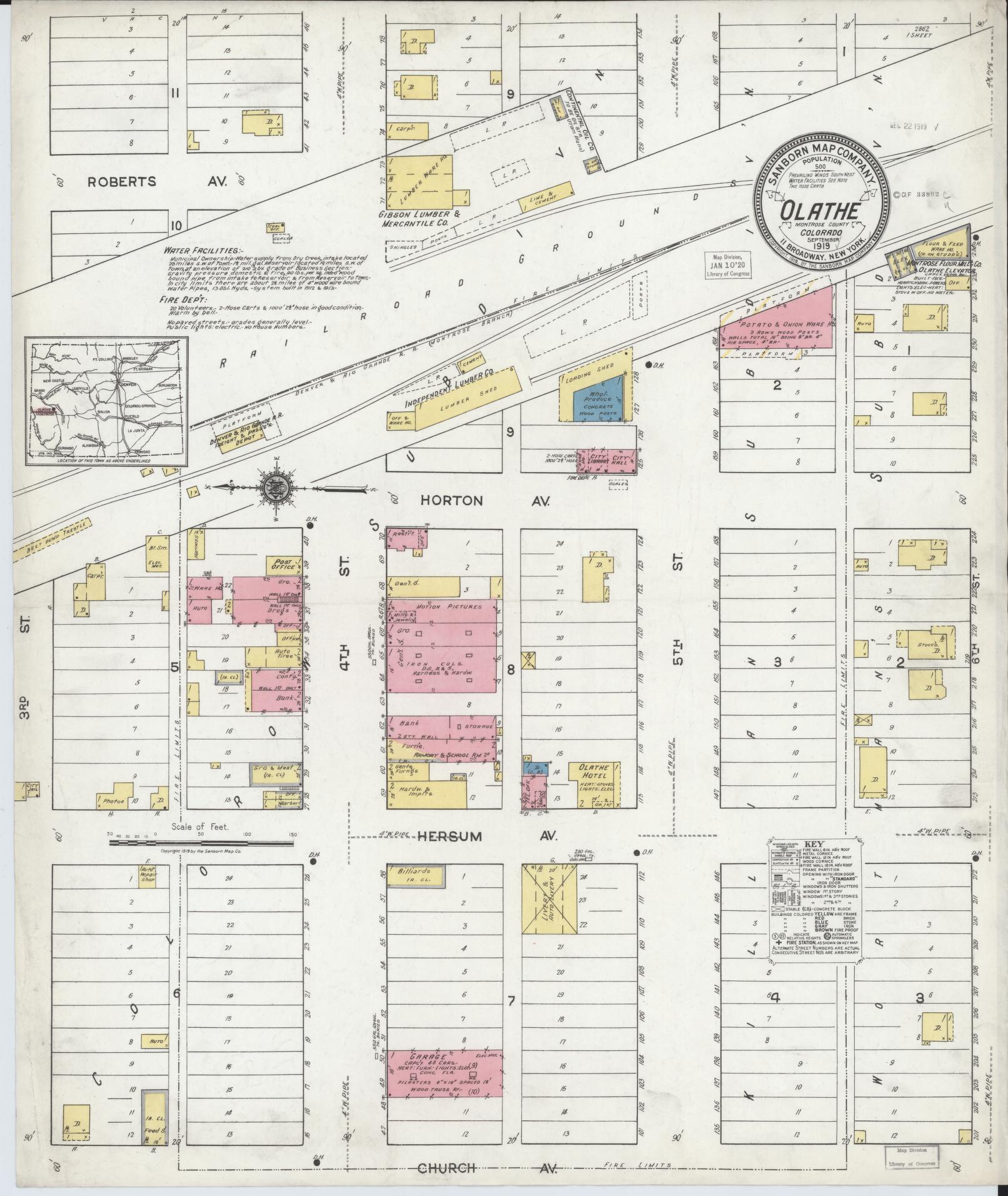 Sanborn Fire Insurance Map from Olathe, Montrose County, Colorado (1919), Sheet #0001 - Historic Sanborn Fire Insurance Map Print, vintage old map wall art, antique decor, genealogy gift, Colorado Colorado map