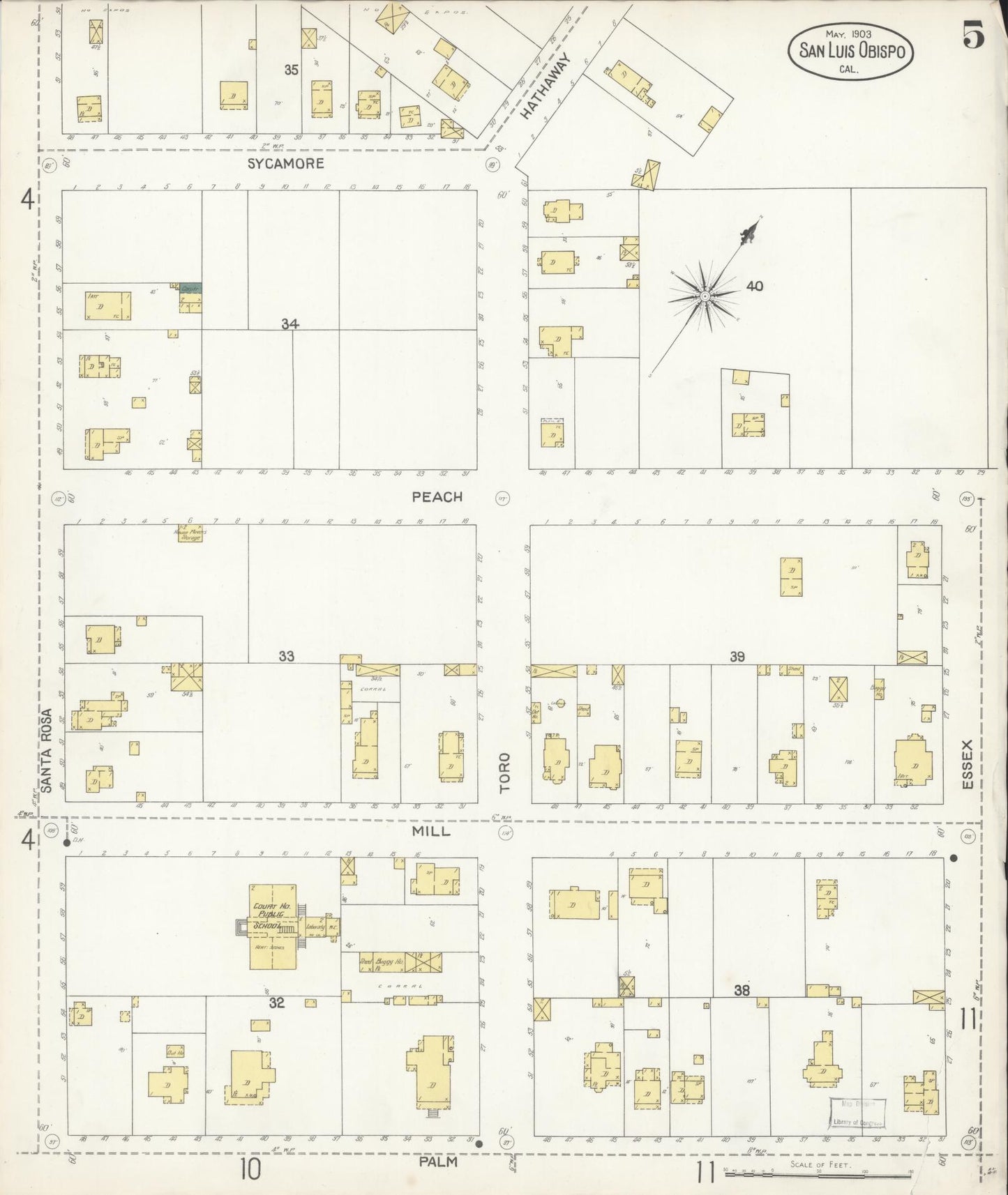 Sanborn Fire Insurance Map from San Luis Obispo, San Luis Obispo County, California (1903), Sheet #0005 - Complete Map Set gallery image, historic Sanborn map, vintage wall art, California California