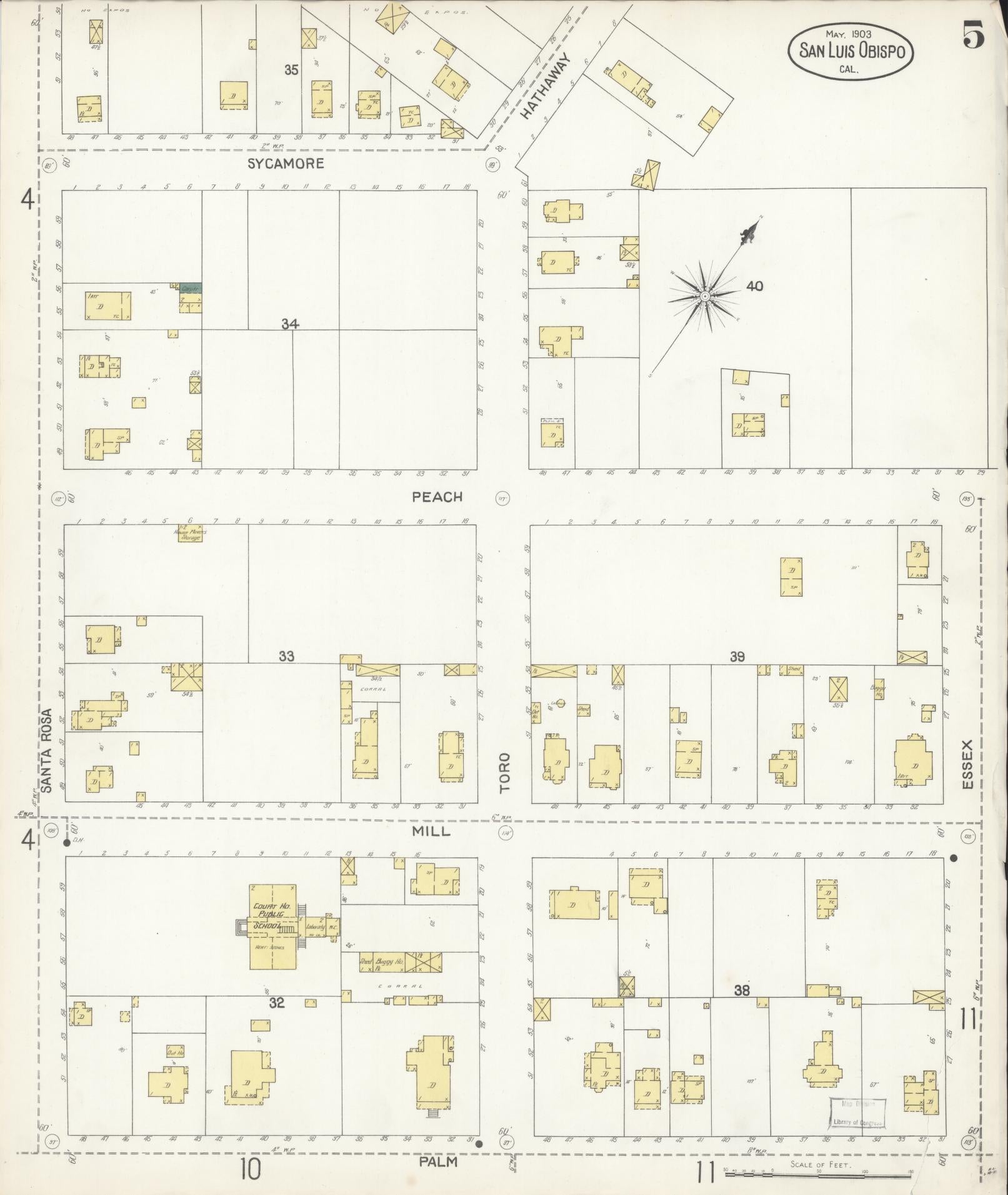 Sanborn Fire Insurance Map from San Luis Obispo, San Luis Obispo County, California (1903), Sheet #0005 - Complete Map Set gallery image, historic Sanborn map, vintage wall art, California California