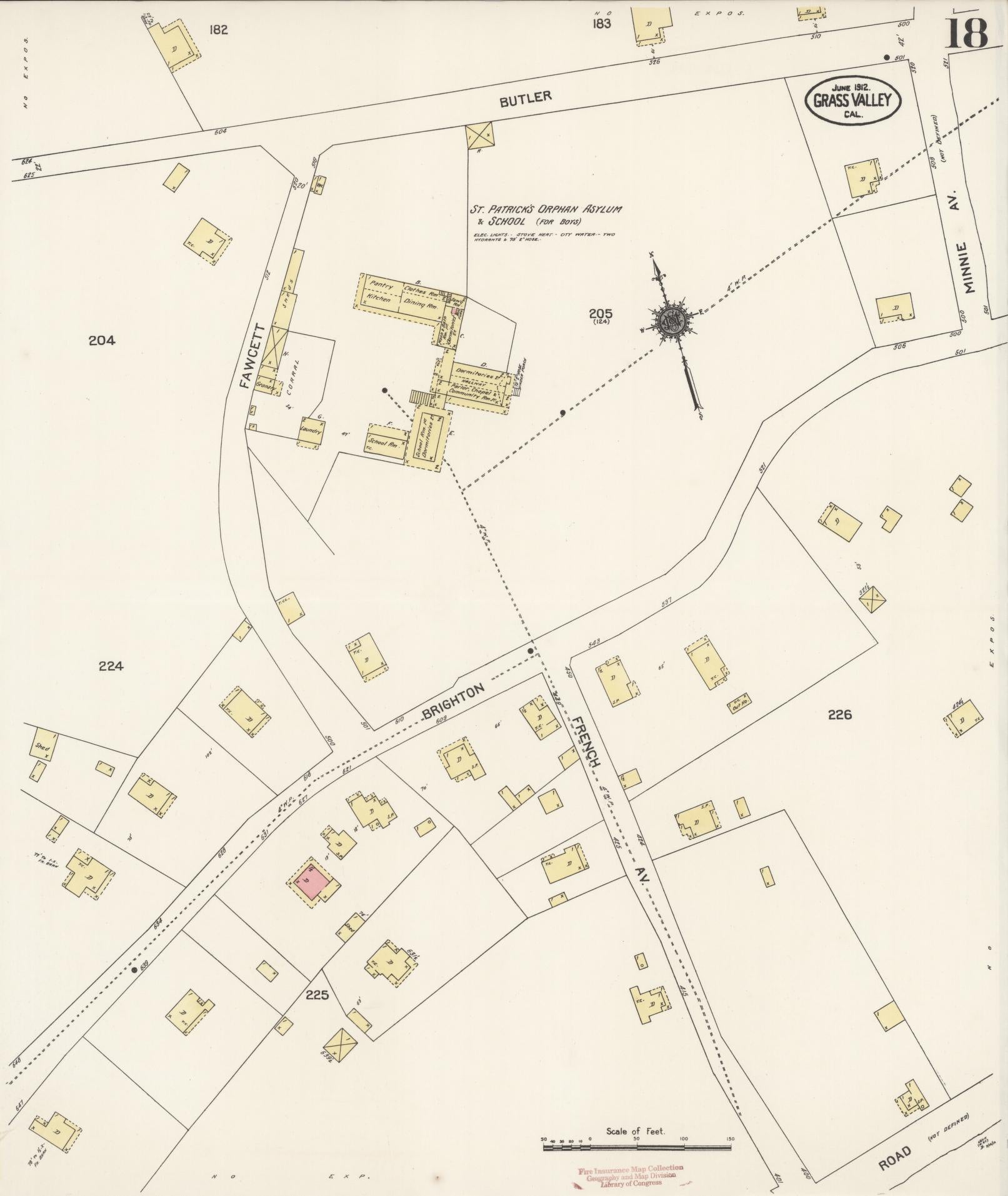 Sanborn Fire Insurance Map from Grass Valley, Nevada County, California (1912), Sheet #0018 - Historic Sanborn Fire Insurance Map Print, vintage old map wall art, antique decor, genealogy gift, Grass Valley Nevada map