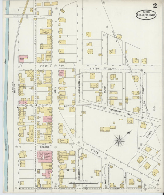 Sanborn Fire Insurance Map from Belle Vernon, Fayette County, Pennsylvania (1895), Sheet #0002 - Historic Sanborn Fire Insurance Map Print, vintage old map wall art, antique decor, genealogy gift, Pennsylvania Pennsylvania map