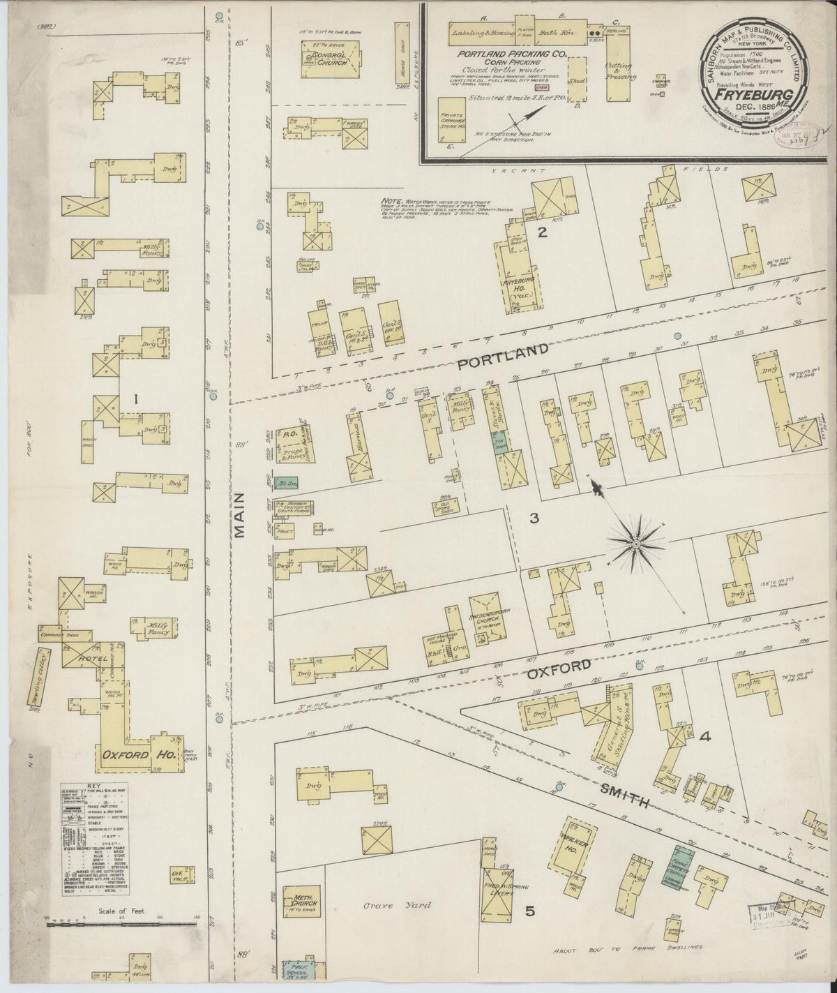Sanborn Fire Insurance Map from Fryeburg, Oxford County, Maine (1886), Sheet #0001 - Historic Sanborn Fire Insurance Map Print, vintage old map wall art, antique decor, genealogy gift, Maine Maine map