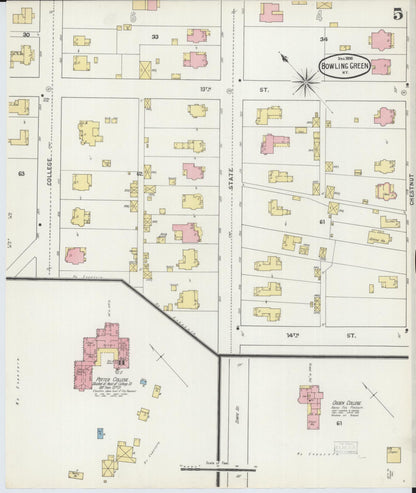 Sanborn Fire Insurance Map from Bowling Green, Warren County, Kentucky (1895), Sheet #0005 - Complete Map Set gallery image, historic Sanborn map, vintage wall art, Kentucky Kentucky