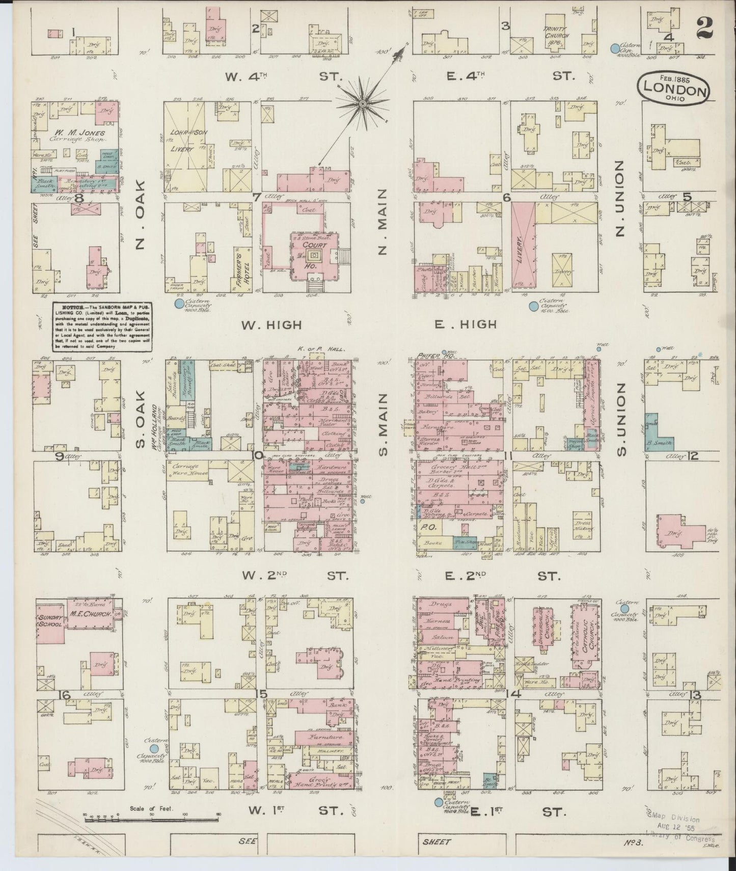 Sanborn Fire Insurance Map from London, Madison County, Ohio (1885), Sheet #0002 - Complete Map Set gallery image, historic Sanborn map, vintage wall art, Ohio Ohio