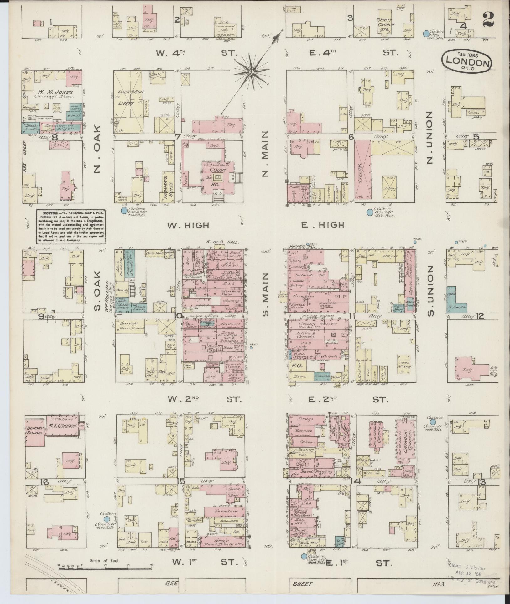 Sanborn Fire Insurance Map from London, Madison County, Ohio (1885), Sheet #0002 - Complete Map Set gallery image, historic Sanborn map, vintage wall art, Ohio Ohio