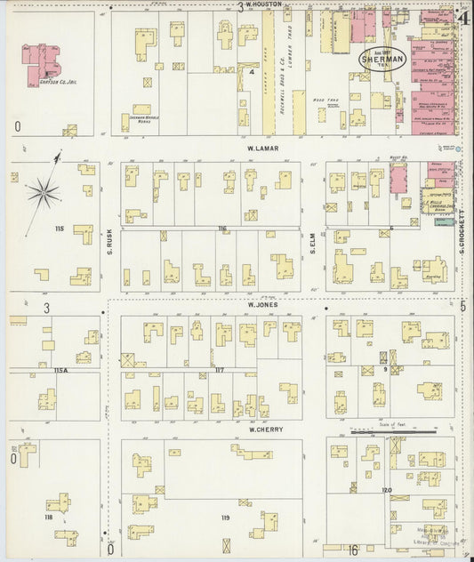 Sanborn Fire Insurance Map from Sherman, Grayson County, Texas (1897), Sheet #0004 - Historic Sanborn Fire Insurance Map Print, vintage old map wall art, antique decor, genealogy gift, Texas Texas map