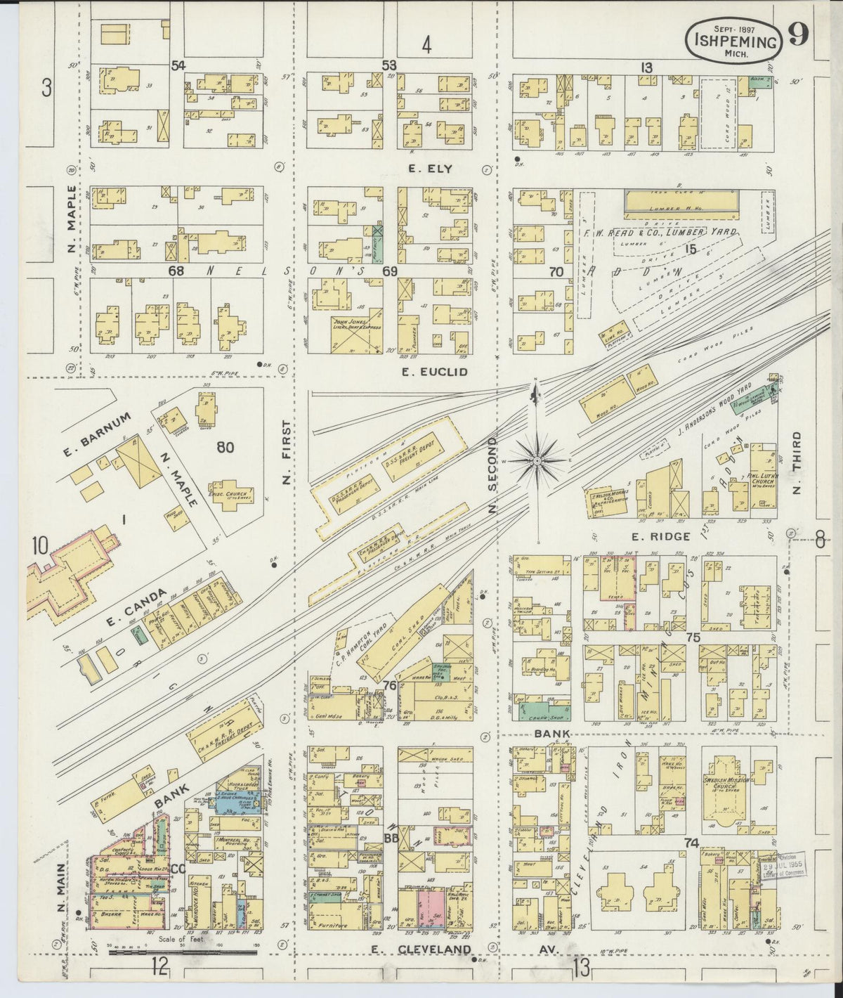 Sanborn Fire Insurance Map from Ishpeming, Marquette County, Michigan (1897), Sheet #0009 - Complete Map Set gallery image, historic Sanborn map, vintage wall art, Michigan Michigan
