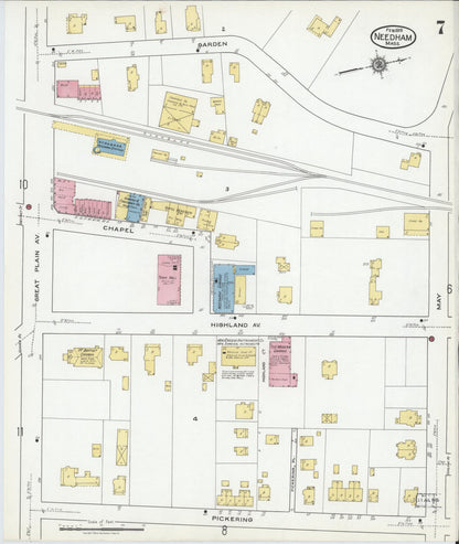 Sanborn Fire Insurance Map from Needham, Norfolk County, Massachusetts (1919), Sheet #0007 - Complete Map Set gallery image, historic Sanborn map, vintage wall art, Massachusetts Massachusetts