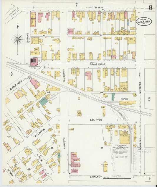 Sanborn Fire Insurance Map from Lock Haven, Clinton County, Pennsylvania (1906), Sheet #0008 - Historic Sanborn Fire Insurance Map Print, vintage old map wall art, antique decor, genealogy gift, Pennsylvania Pennsylvania map