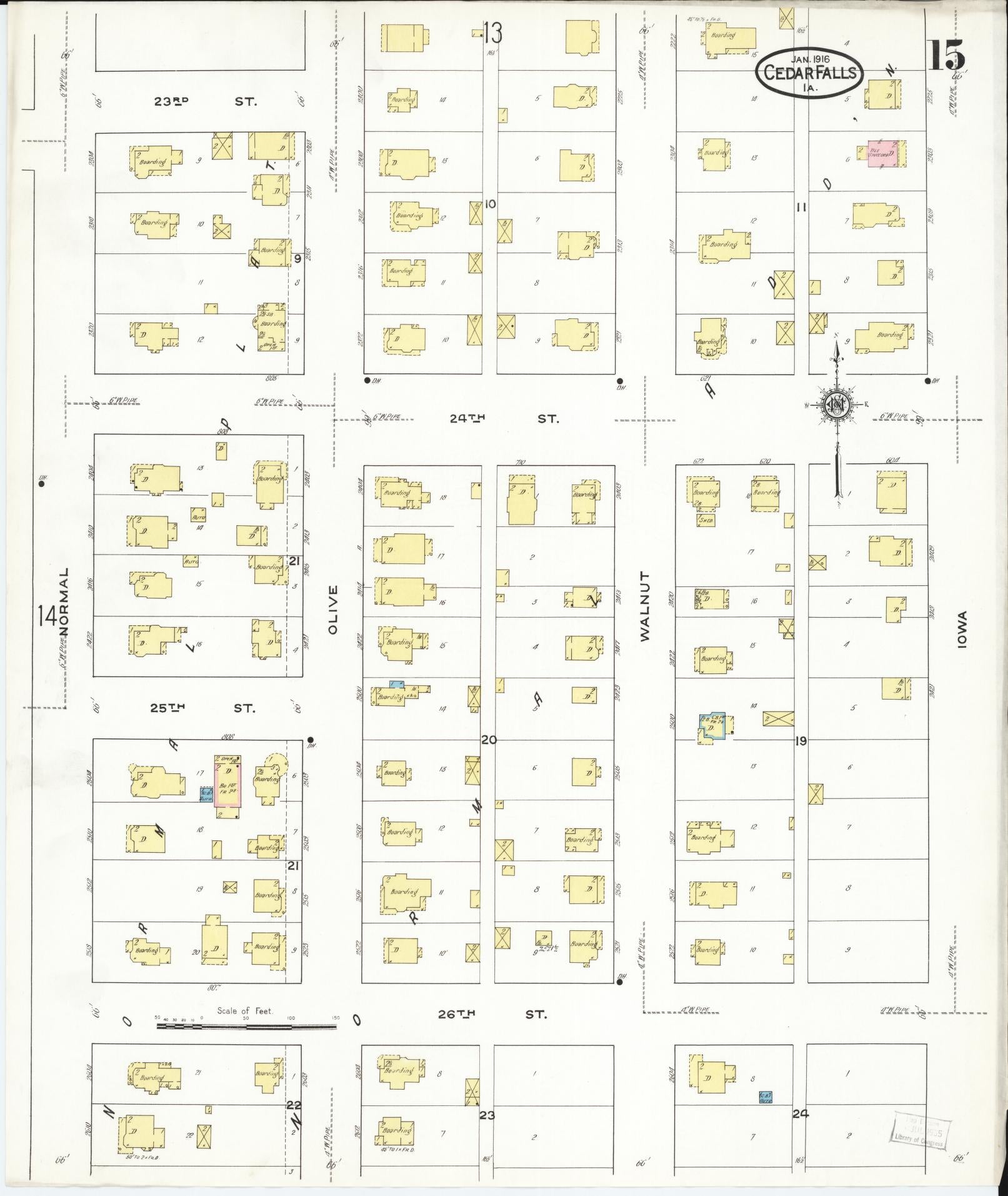 Sanborn Fire Insurance Map from Cedar Falls, Black Hawk County, Iowa (1916), Sheet #0015 - Historic Sanborn Fire Insurance Map Print, vintage old map wall art