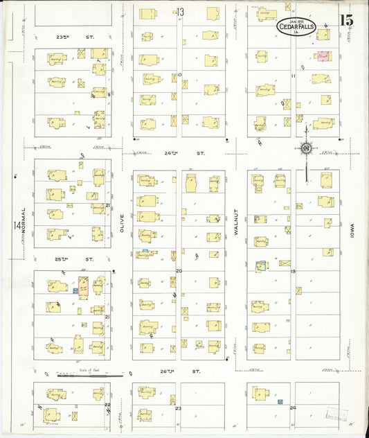 Sanborn Fire Insurance Map from Cedar Falls, Black Hawk County, Iowa (1916), Sheet #0015 - Historic Sanborn Fire Insurance Map Print, vintage old map wall art