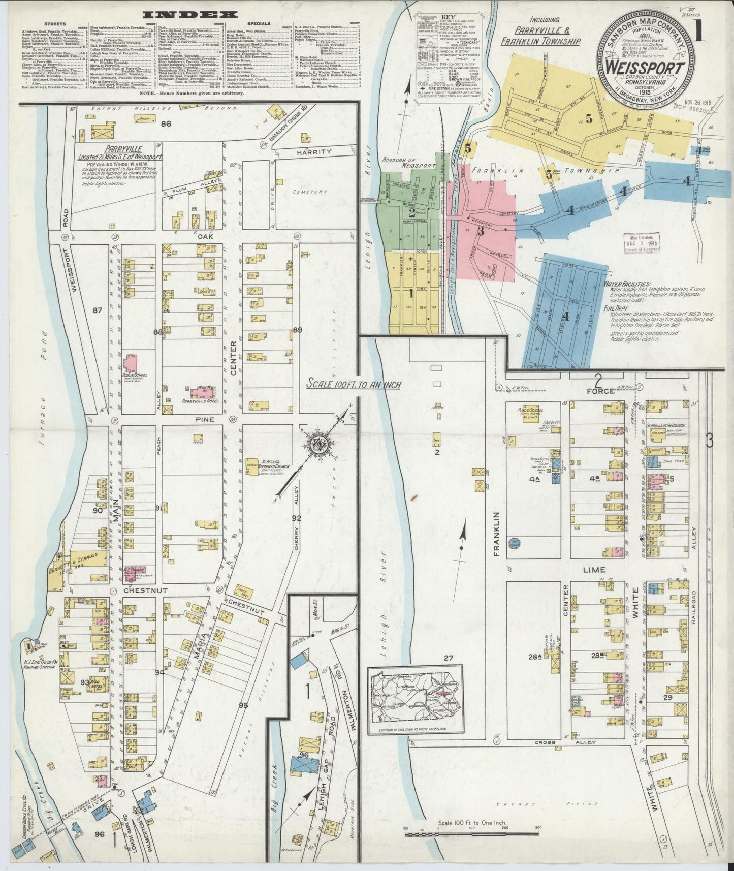 Sanborn Fire Insurance Map from Weissport, Carbon County, Pennsylvania (1915), Sheet #0001 - Complete Map Set gallery image, historic Sanborn map, vintage wall art, Pennsylvania Pennsylvania