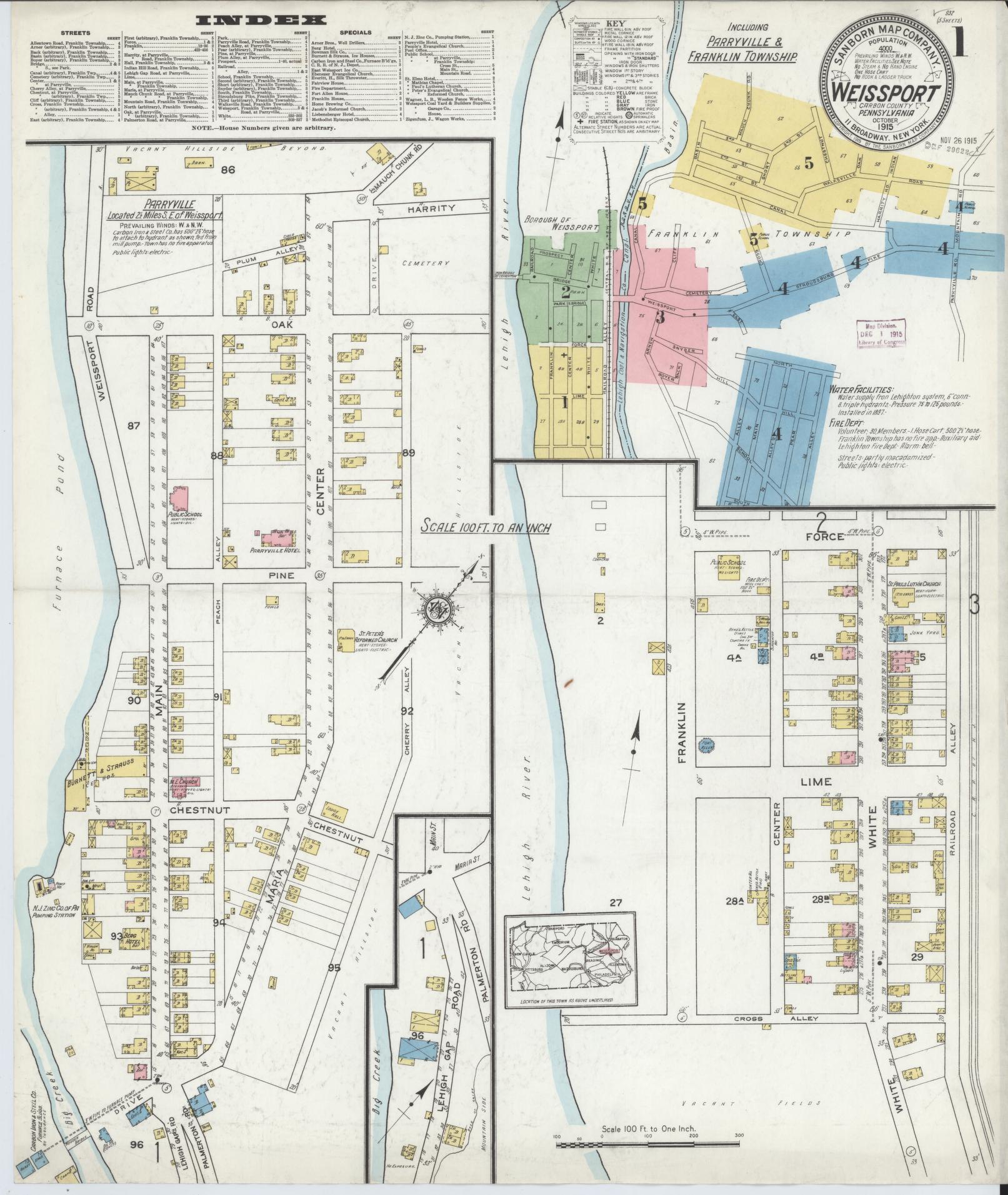 Sanborn Fire Insurance Map from Weissport, Carbon County, Pennsylvania (1915), Sheet #0001 - Complete Map Set gallery image, historic Sanborn map, vintage wall art, Pennsylvania Pennsylvania