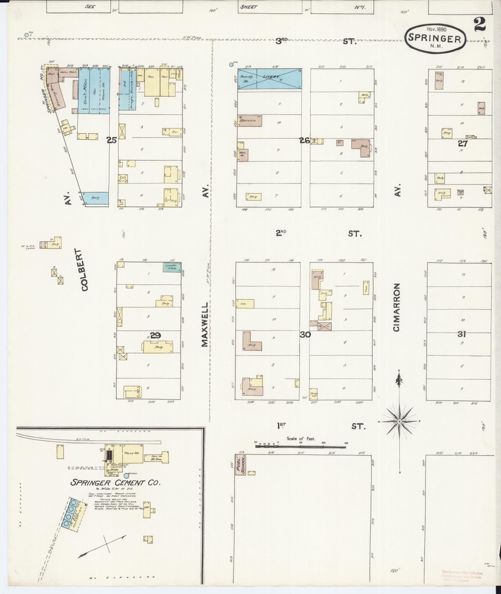 Sanborn Fire Insurance Map from Springer, Colfax County, New Mexico (1890), Sheet #0002 - Complete Map Set gallery image, historic Sanborn map, vintage wall art, New Mexico New Mexico