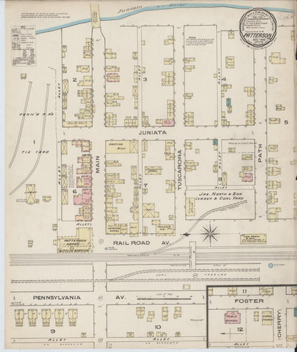 Sanborn Fire Insurance Map from Patterson, Juniata County, Pennsylvania (1885), Sheet #0001 - Historic Sanborn Fire Insurance Map Print, vintage old map wall art, antique decor, genealogy gift, Pennsylvania Pennsylvania map