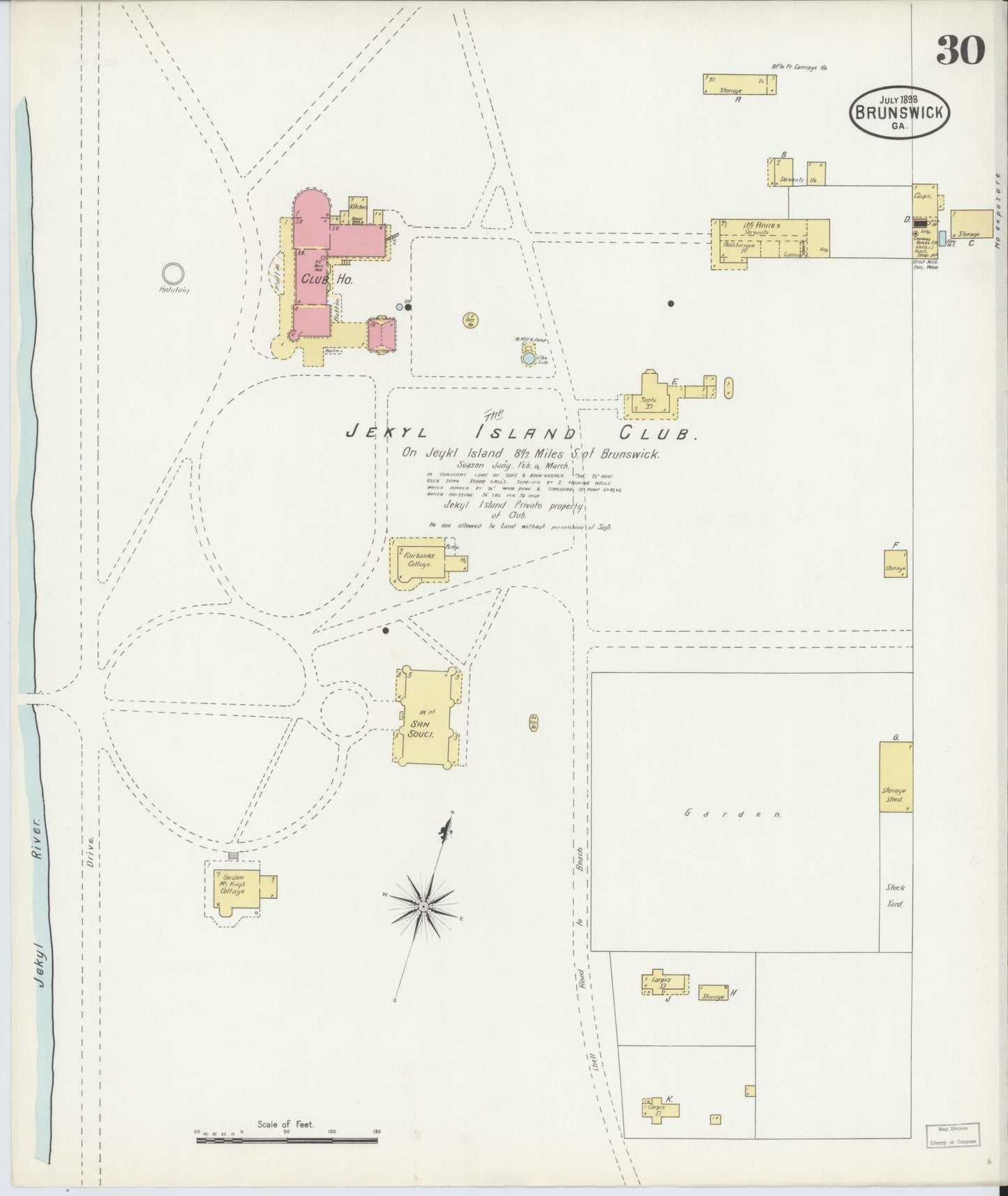 Sanborn Fire Insurance Map from Brunswick, Glynn County, Georgia (1898), Sheet #0030 - Complete Map Set gallery image, historic Sanborn map, vintage wall art, Georgia Georgia