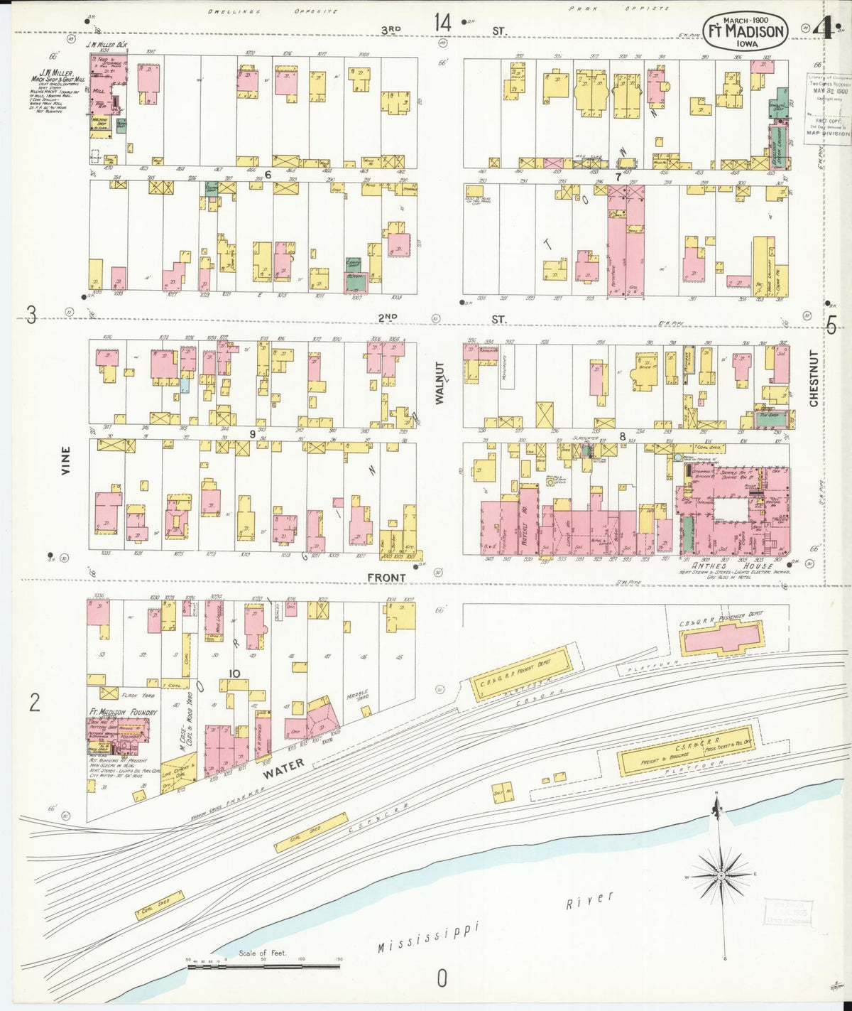 Sanborn Fire Insurance Map from Fort Madison, Lee County, Iowa (1900), Sheet #0004 - Historic Sanborn Fire Insurance Map Print