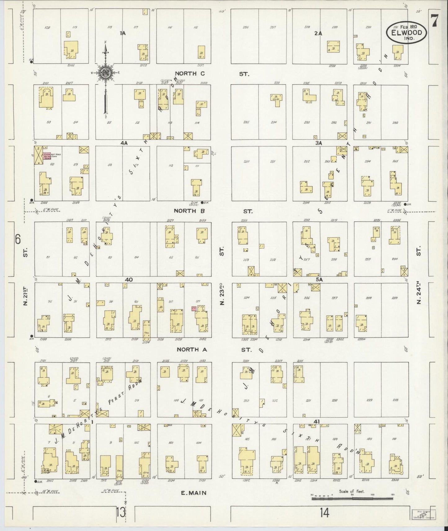 Sanborn Fire Insurance Map from Elwood, Madison County, Indiana (1910), Sheet #0007 - Historic Sanborn Fire Insurance Map Print, vintage old map wall art, antique decor, genealogy gift, Indiana Indiana map