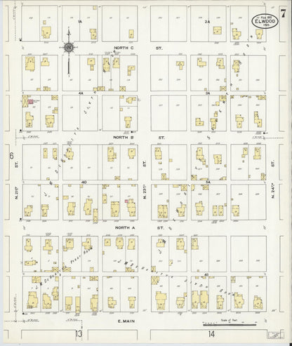 Sanborn Fire Insurance Map from Elwood, Madison County, Indiana (1910), Sheet #0007 - Historic Sanborn Fire Insurance Map Print, vintage old map wall art, antique decor, genealogy gift, Indiana Indiana map