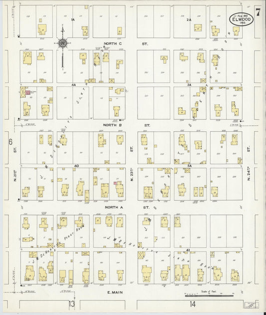 Sanborn Fire Insurance Map from Elwood, Madison County, Indiana (1910), Sheet #0007 - Historic Sanborn Fire Insurance Map Print, vintage old map wall art, antique decor, genealogy gift, Indiana Indiana map