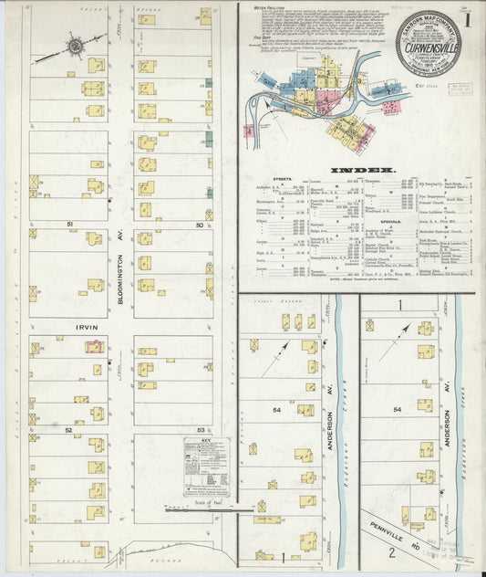 Sanborn Fire Insurance Map from Curwensville, Clearfield County, Pennsylvania (1910), Sheet #0001 - Historic Sanborn Fire Insurance Map Print, vintage old map wall art, antique decor, genealogy gift, Pennsylvania Pennsylvania map