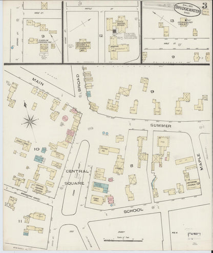 Sanborn Fire Insurance Map from Bridgewater, Plymouth County, Massachusetts (1885), Sheet #0003 - Historic Sanborn Fire Insurance Map Print, vintage old map wall art, antique decor, genealogy gift, Massachusetts Massachusetts map