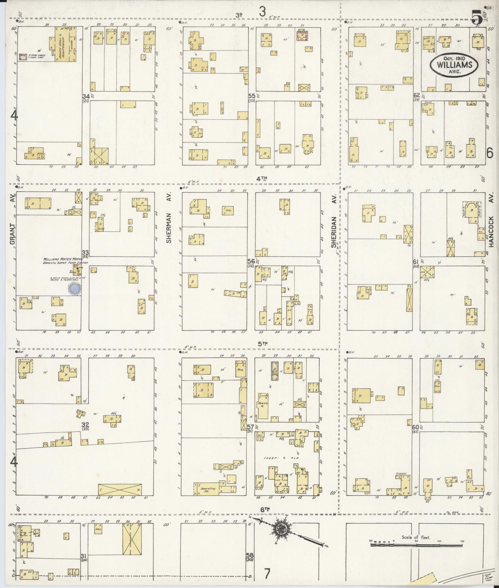 Sanborn Fire Insurance Map from Williams, Coconino County, Arizona (1910), Sheet #0005 - Historic Sanborn Fire Insurance Map Print, vintage old map wall art, antique decor, genealogy gift, Arizona Arizona map