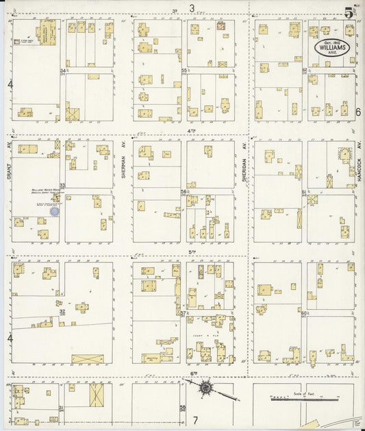 Sanborn Fire Insurance Map from Williams, Coconino County, Arizona (1910), Sheet #0005 - Historic Sanborn Fire Insurance Map Print, vintage old map wall art, antique decor, genealogy gift, Arizona Arizona map