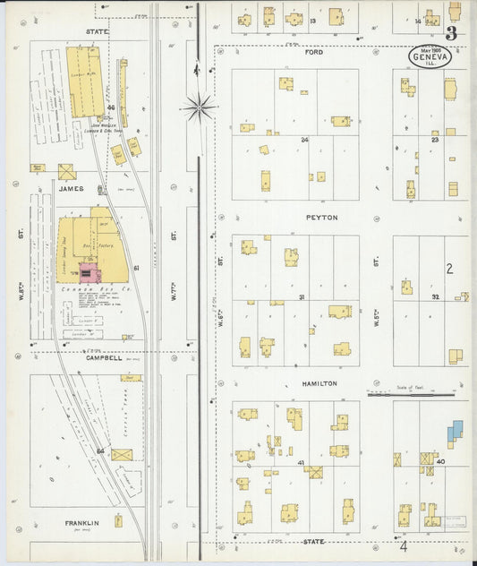 Sanborn Fire Insurance Map from Geneva, Kane County, Illinois (1905), Sheet #0003 - Historic Sanborn Fire Insurance Map Print, vintage old map wall art, antique decor, genealogy gift, Illinois Illinois map