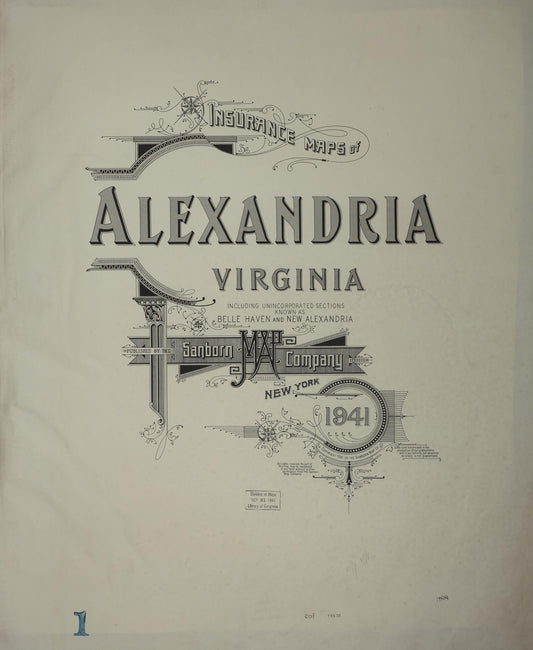 Sanborn Fire Insurance Map from Alexandria, Independent Cities, Virginia (1941), Sheet #0001 - Historic Sanborn Fire Insurance Map Print, vintage old map wall art, antique decor, genealogy gift, Virginia Virginia map