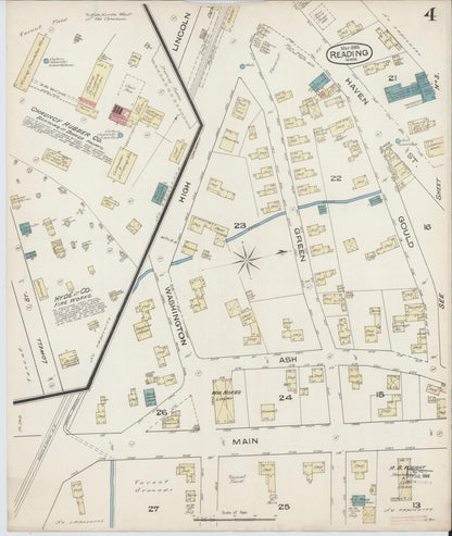 Sanborn Fire Insurance Map from Reading, Middlesex County, Massachusetts (1885), Sheet #0004 - Complete Map Set gallery image, historic Sanborn map, vintage wall art, Massachusetts Massachusetts