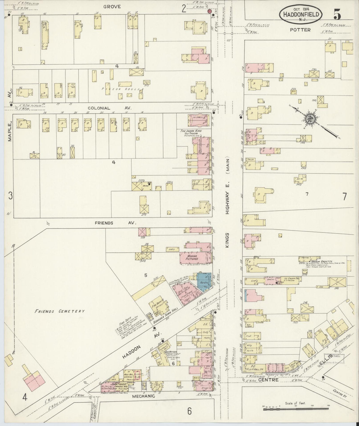 Sanborn Fire Insurance Map from Haddonfield, Camden County, New Jersey (1914), Sheet #0005 - Complete Map Set gallery image, historic Sanborn map, vintage wall art, New Jersey New Jersey