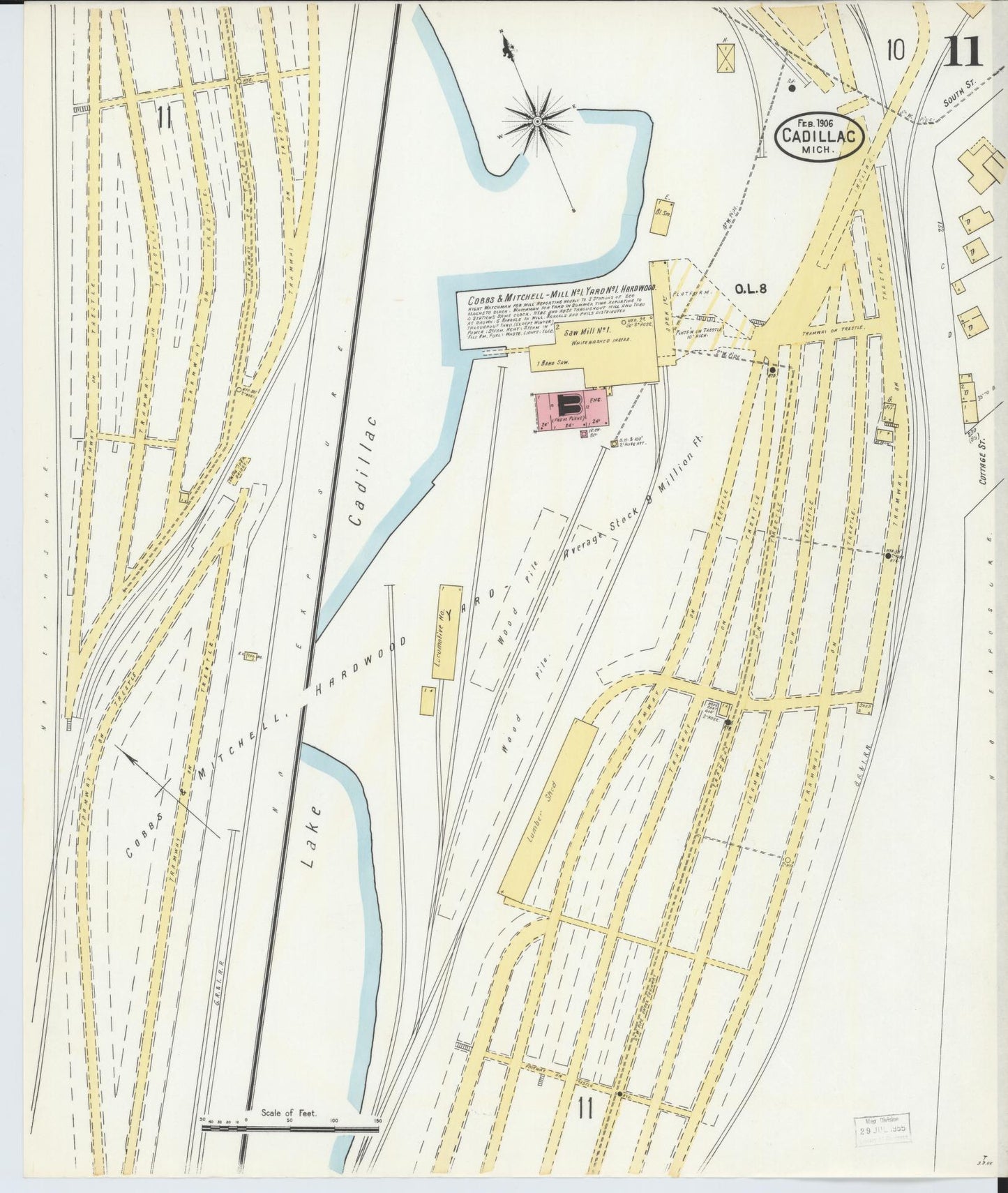 Sanborn Fire Insurance Map from Cadillac, Wexford County, Michigan (1906), Sheet #0011 - Historic Sanborn Fire Insurance Map Print, vintage old map wall art, antique decor, genealogy gift, Michigan Michigan map